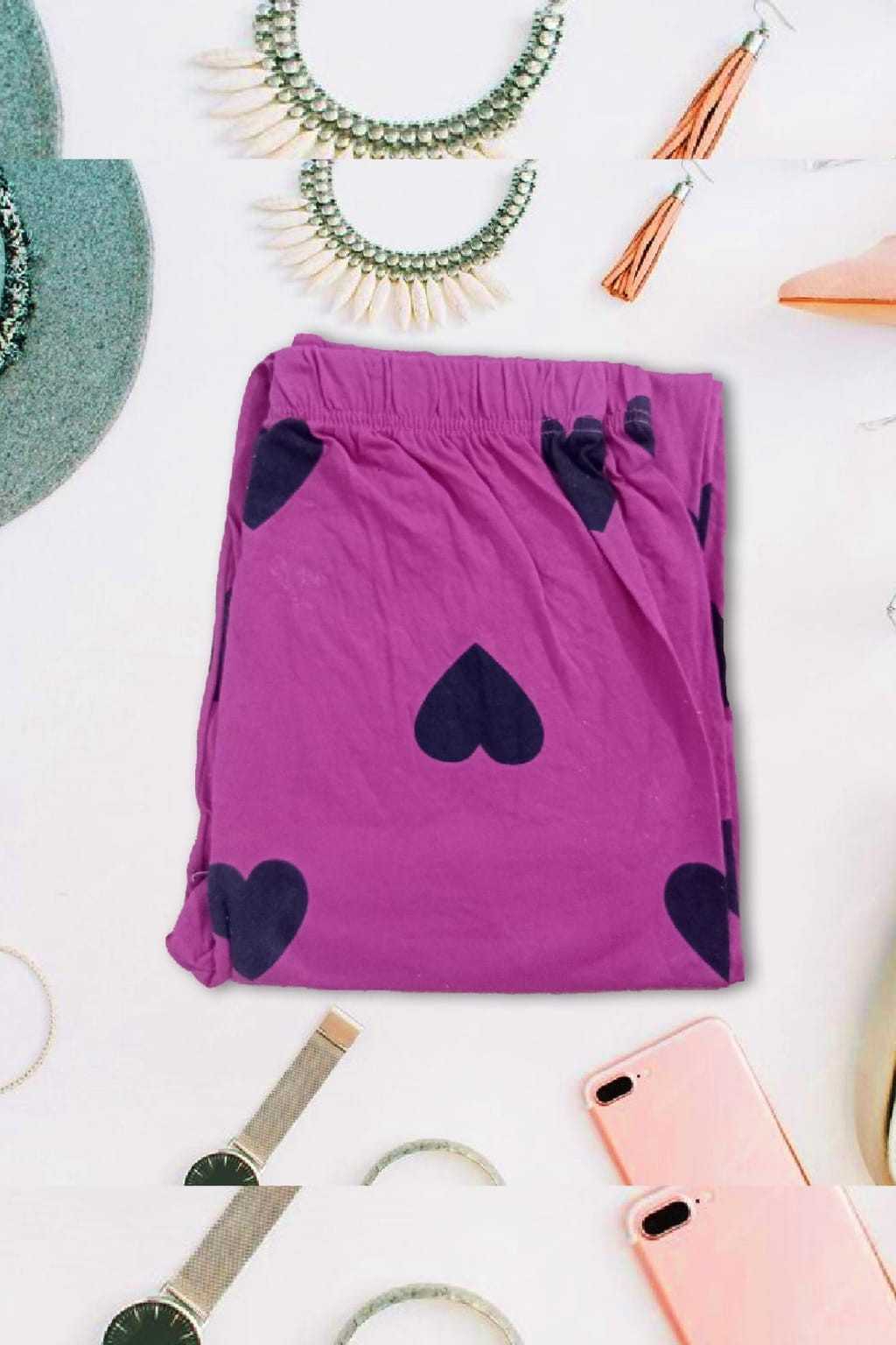 Black Multi Hearts Sleeping Pajama For Women