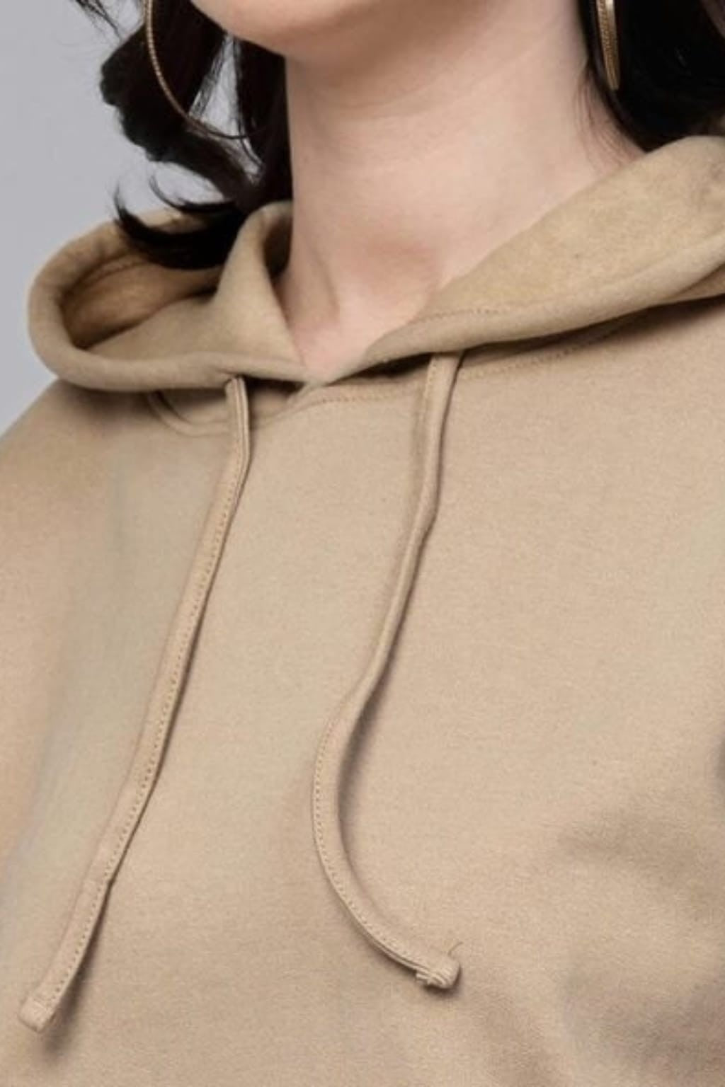 Beige Basic Kangaroo Hoodie for Women