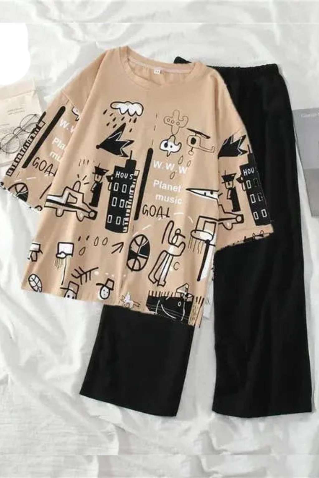 Beige Funcky Printed Night Suit