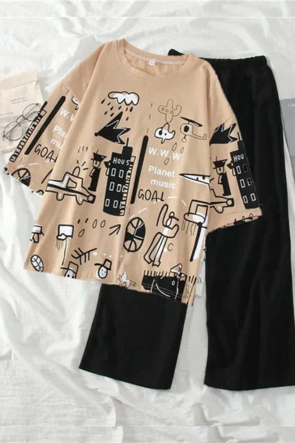 Beige Funkey Printed Night Suit