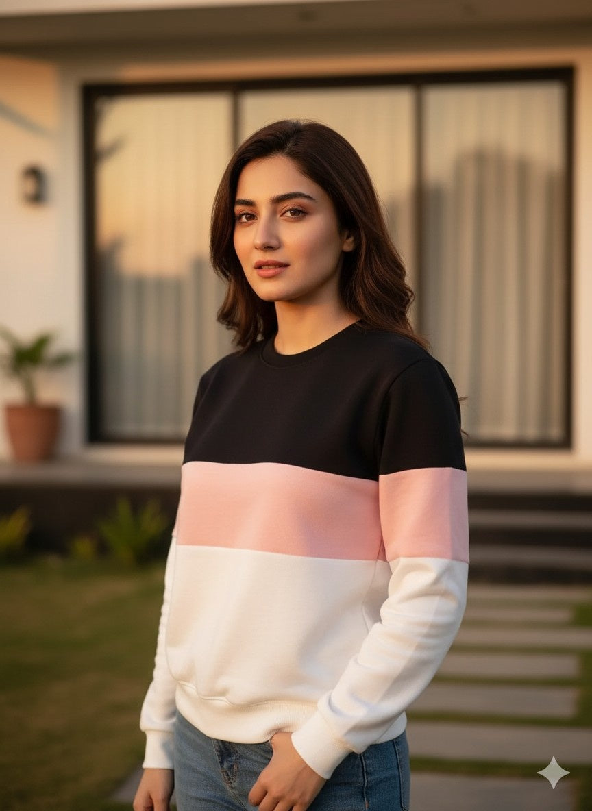 Black Pink And White Block Sweatshirt
