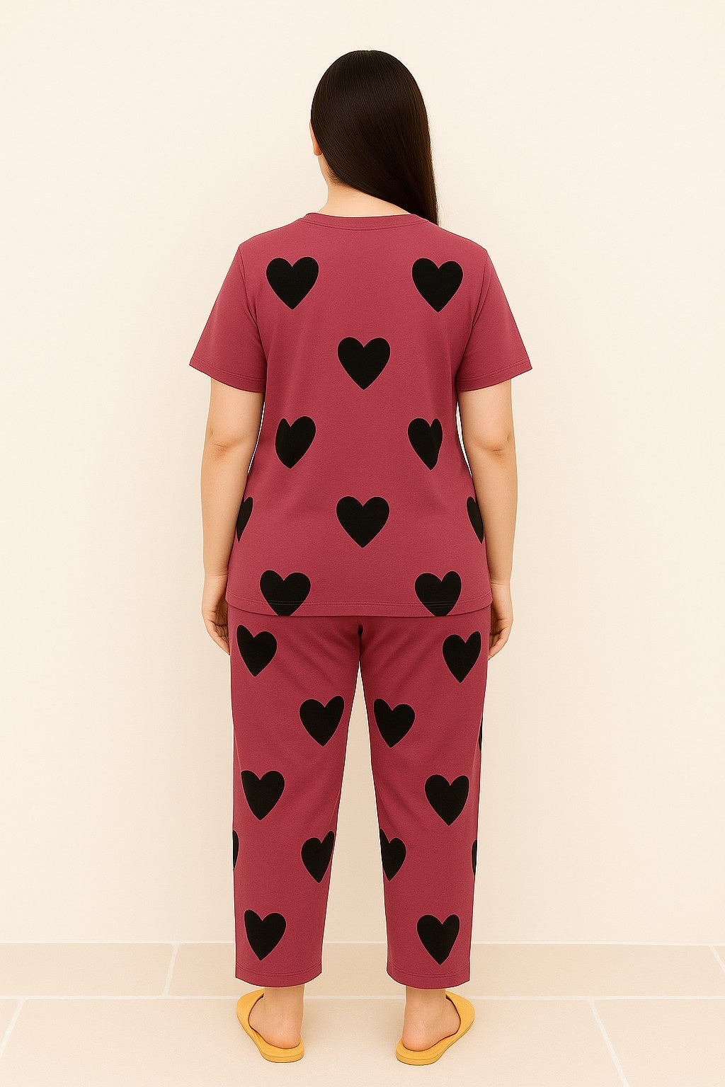 Black Multi Hearts Pink Printed Night Suit