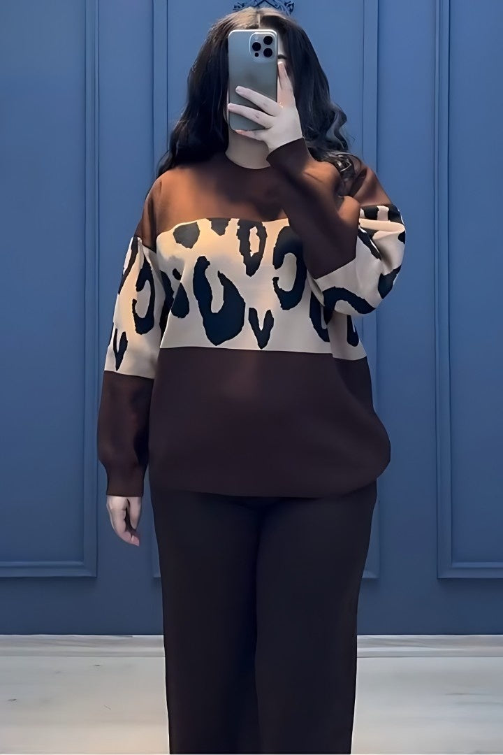 Brown Wild Printed Fleece Co-ord Set