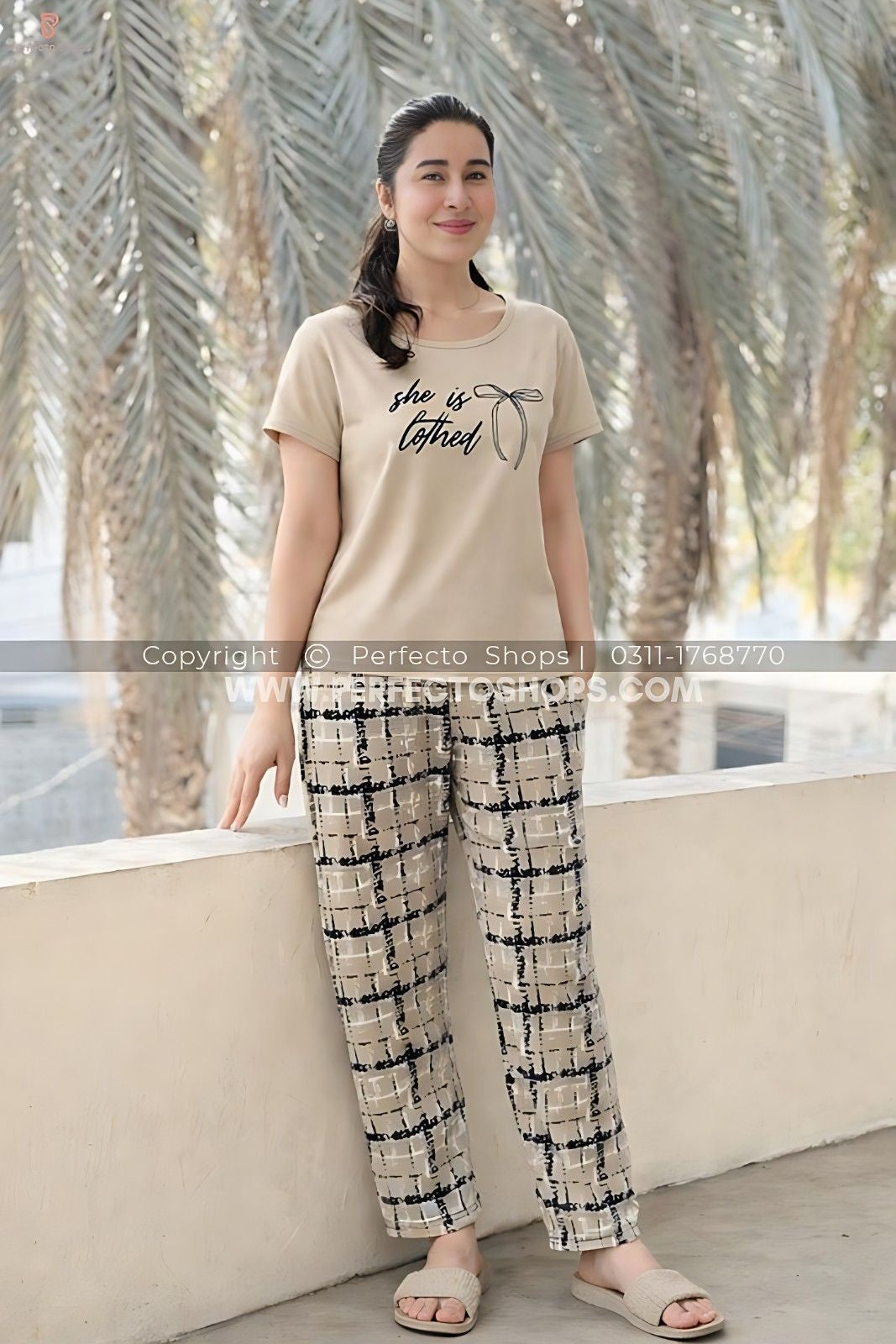 Coffee Printed Night Suit