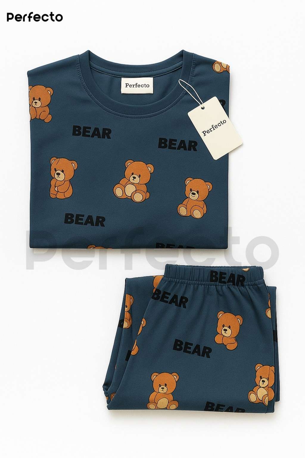 Gray Mini Bear Printed Night Suit