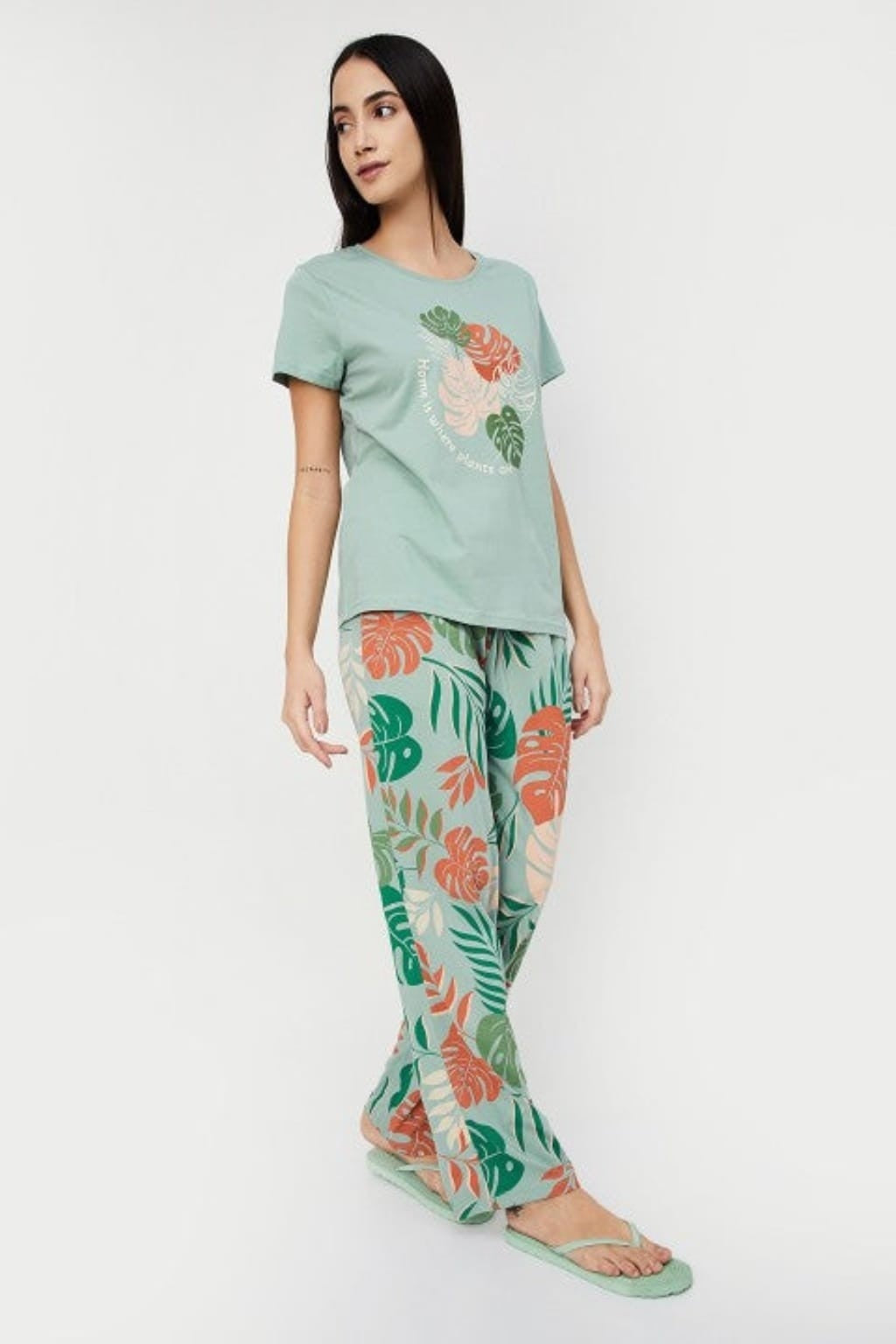 Green Tropical Printed Night Suits