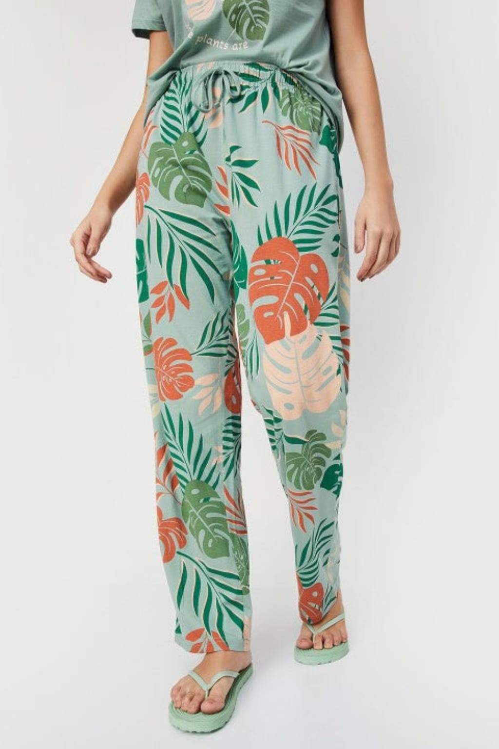 Green Tropical Printed Night Suits