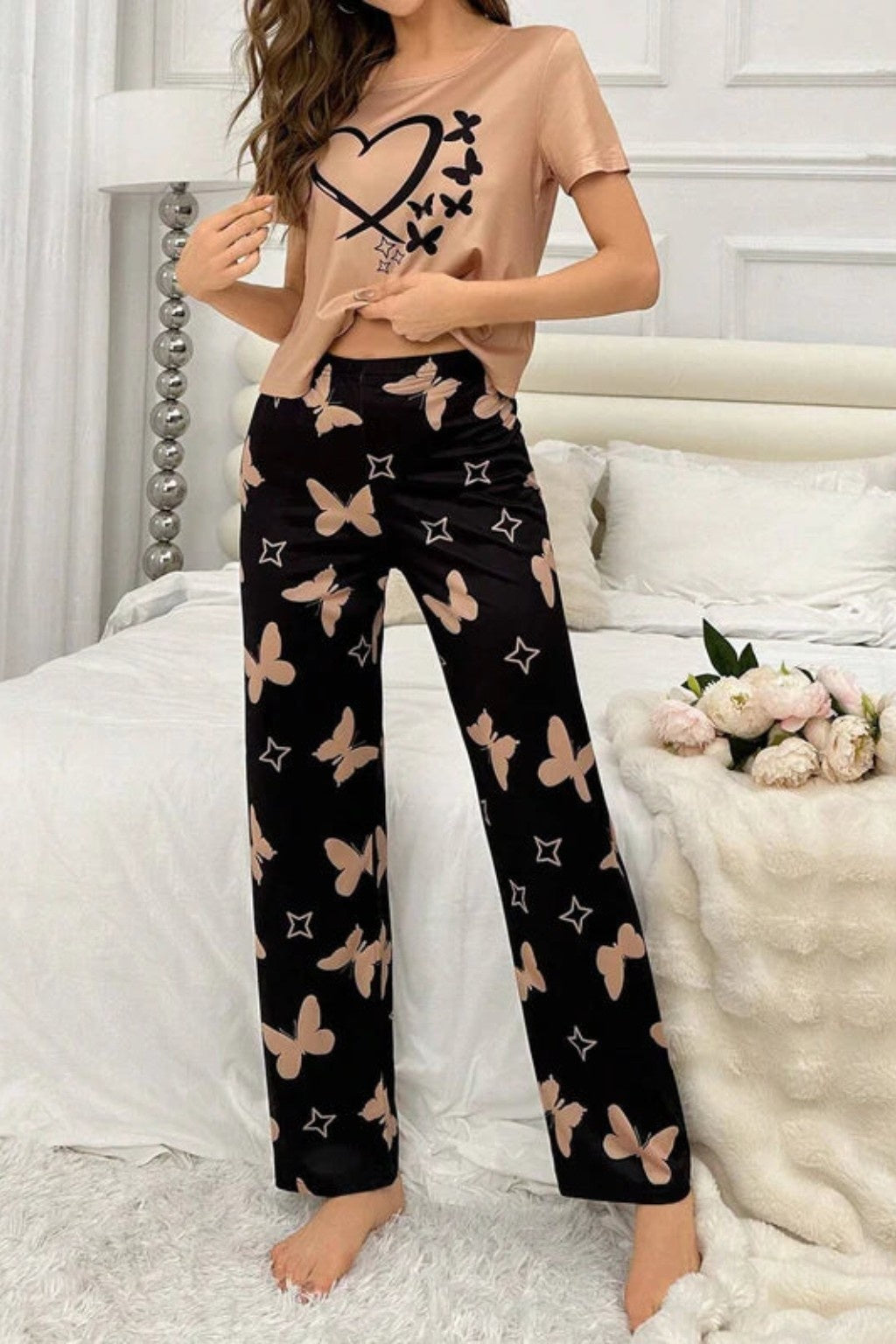 Heart and Butterfly Printed Night Suit