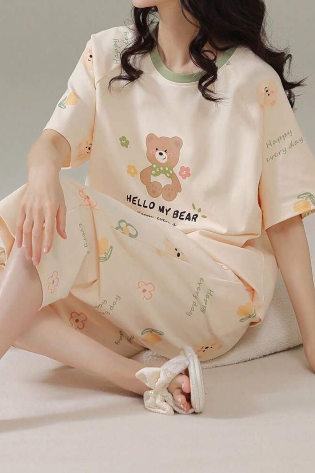 Hello My Bear Printed Night Suit
