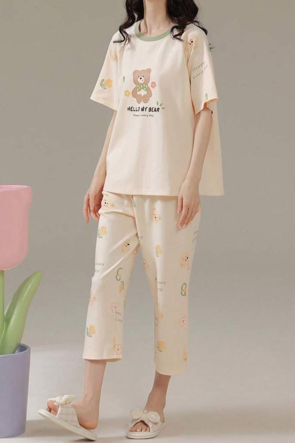 Hello My Bear Printed Night Suit