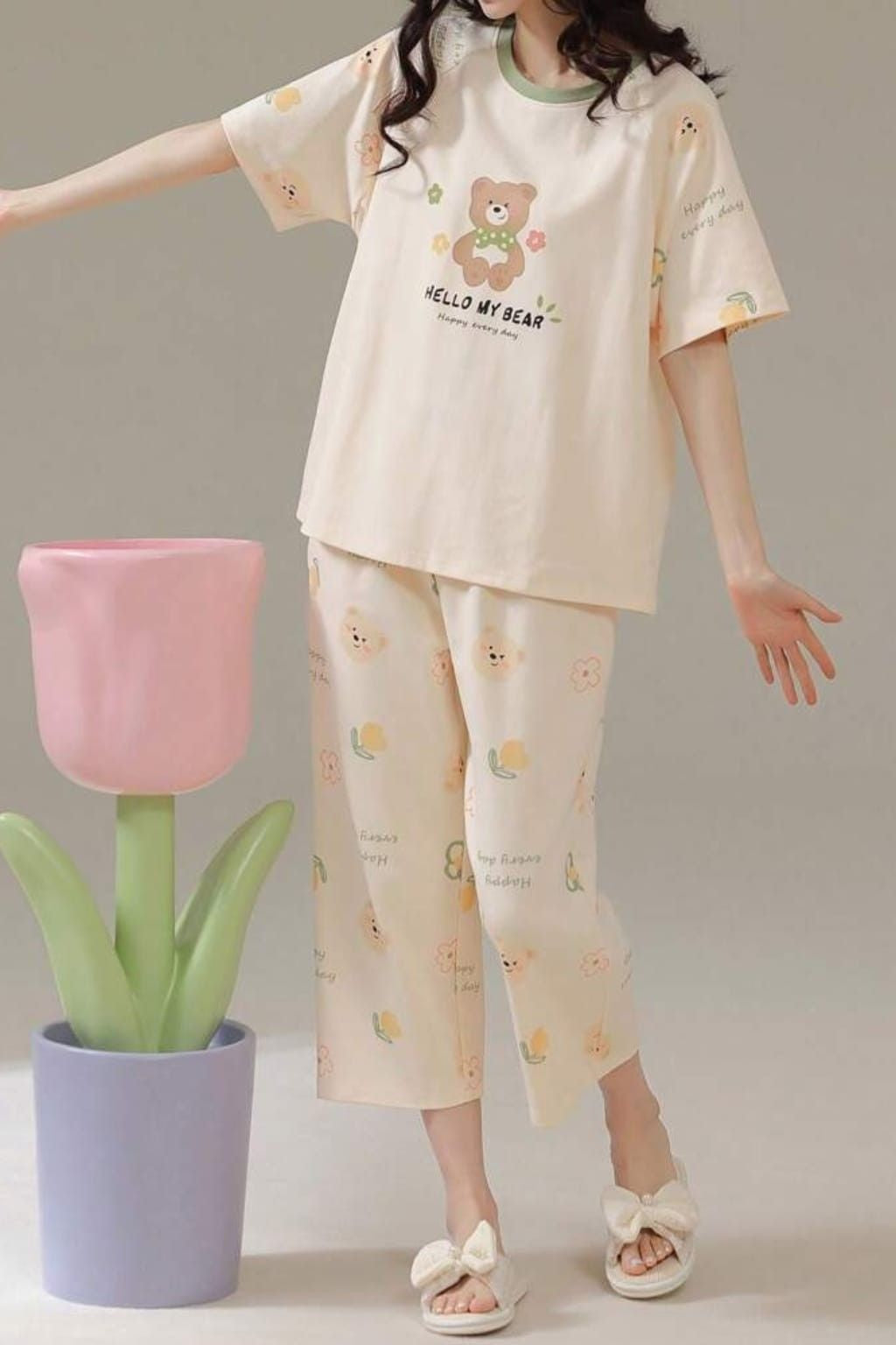 Hello My Bear Printed Night Suit