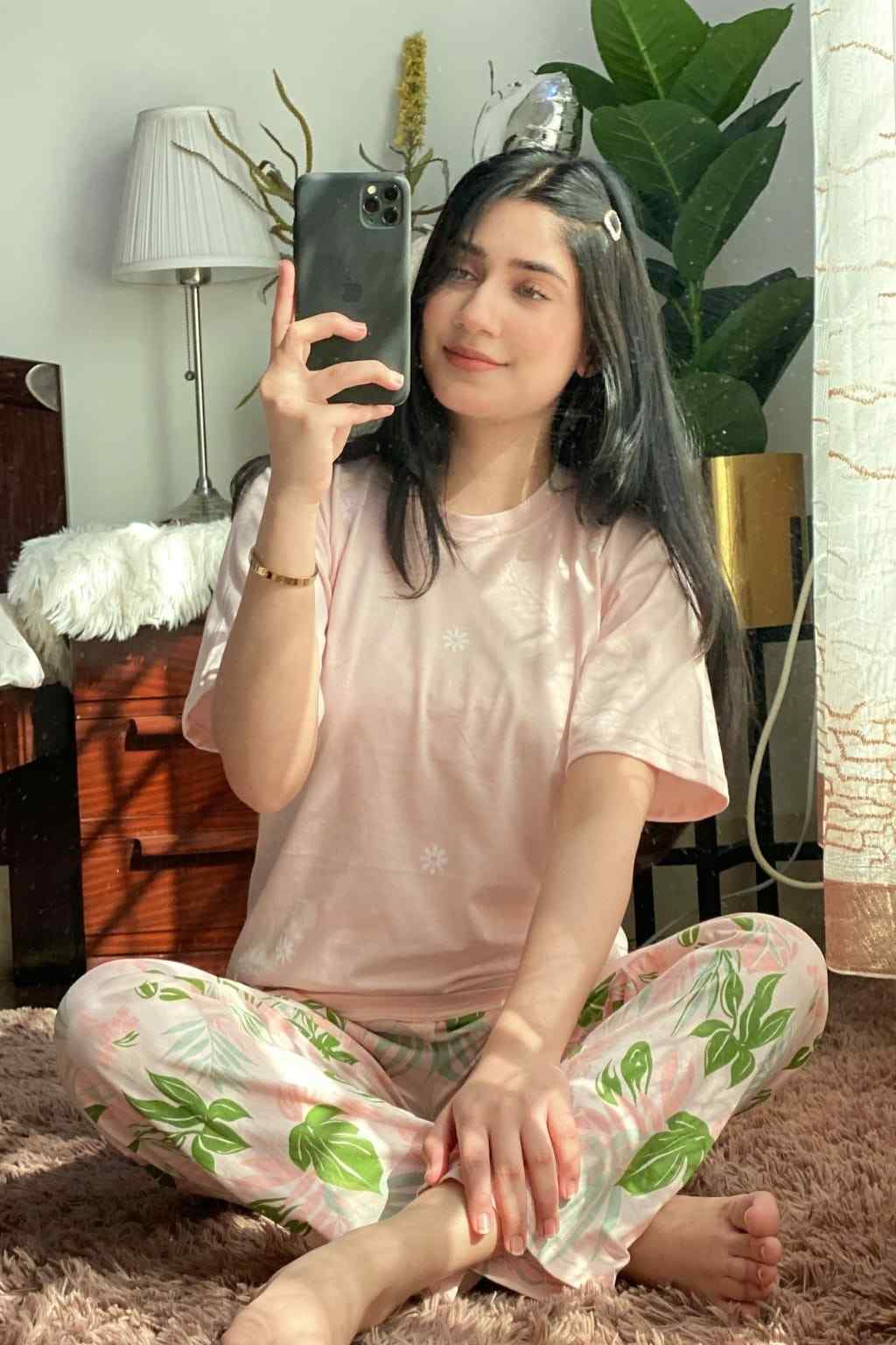 Peach Pajama Printed Night Suit