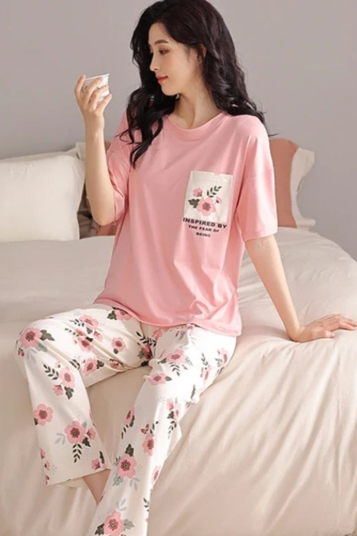 Pocket Printed Flower Night Suit