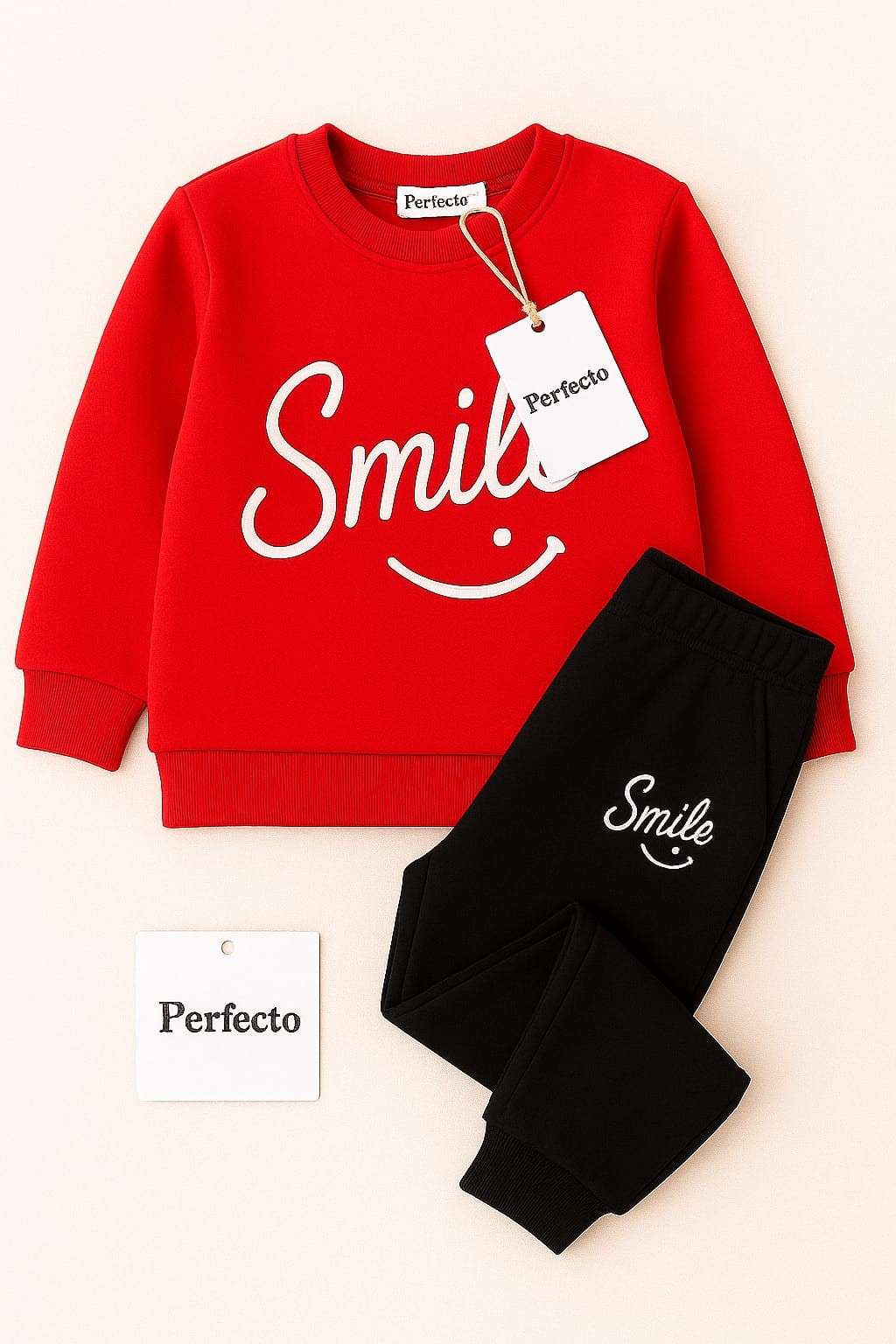 Red Smiley Printed Hoodie With Trouser For Kids