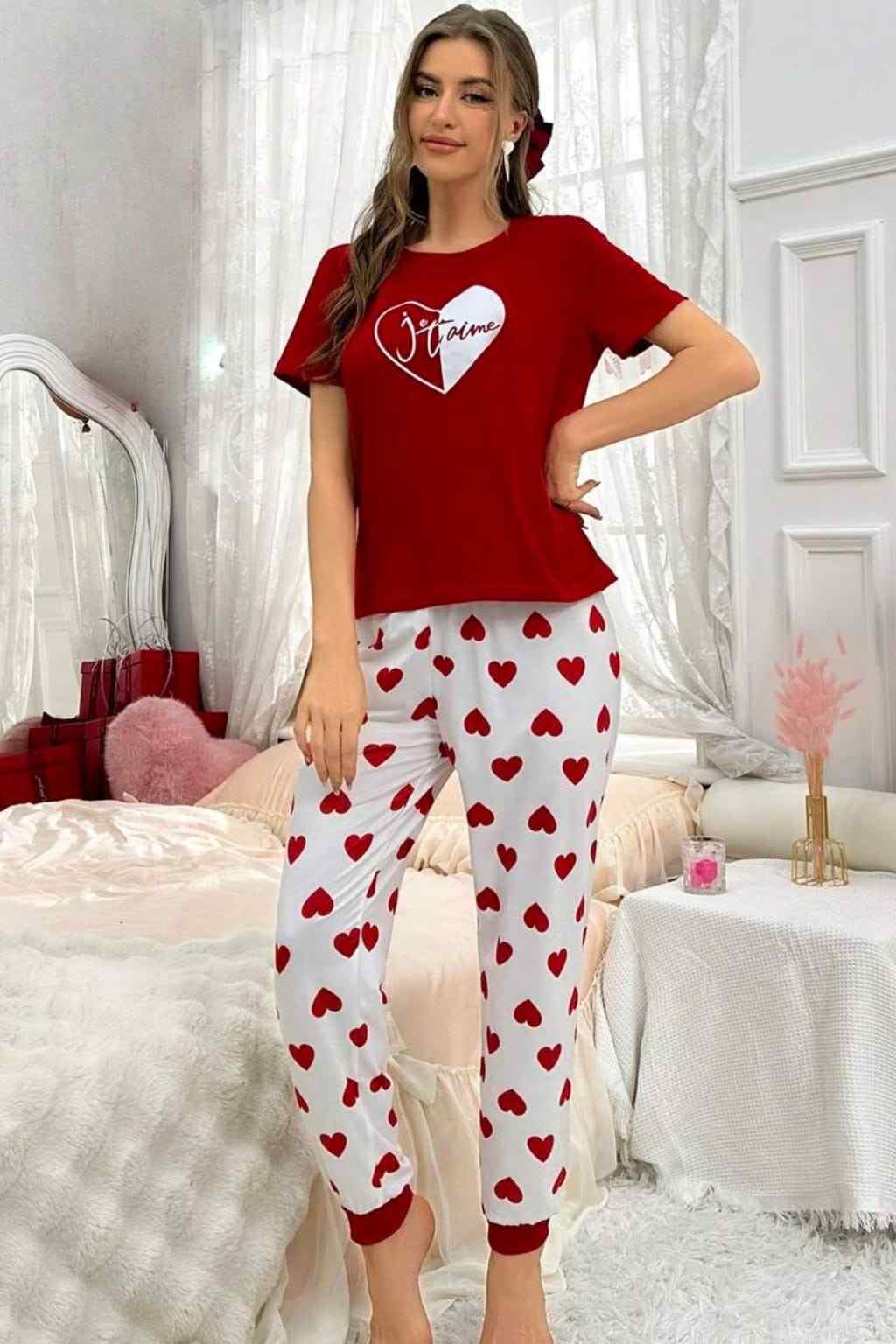 Red heart Printed Night Suit