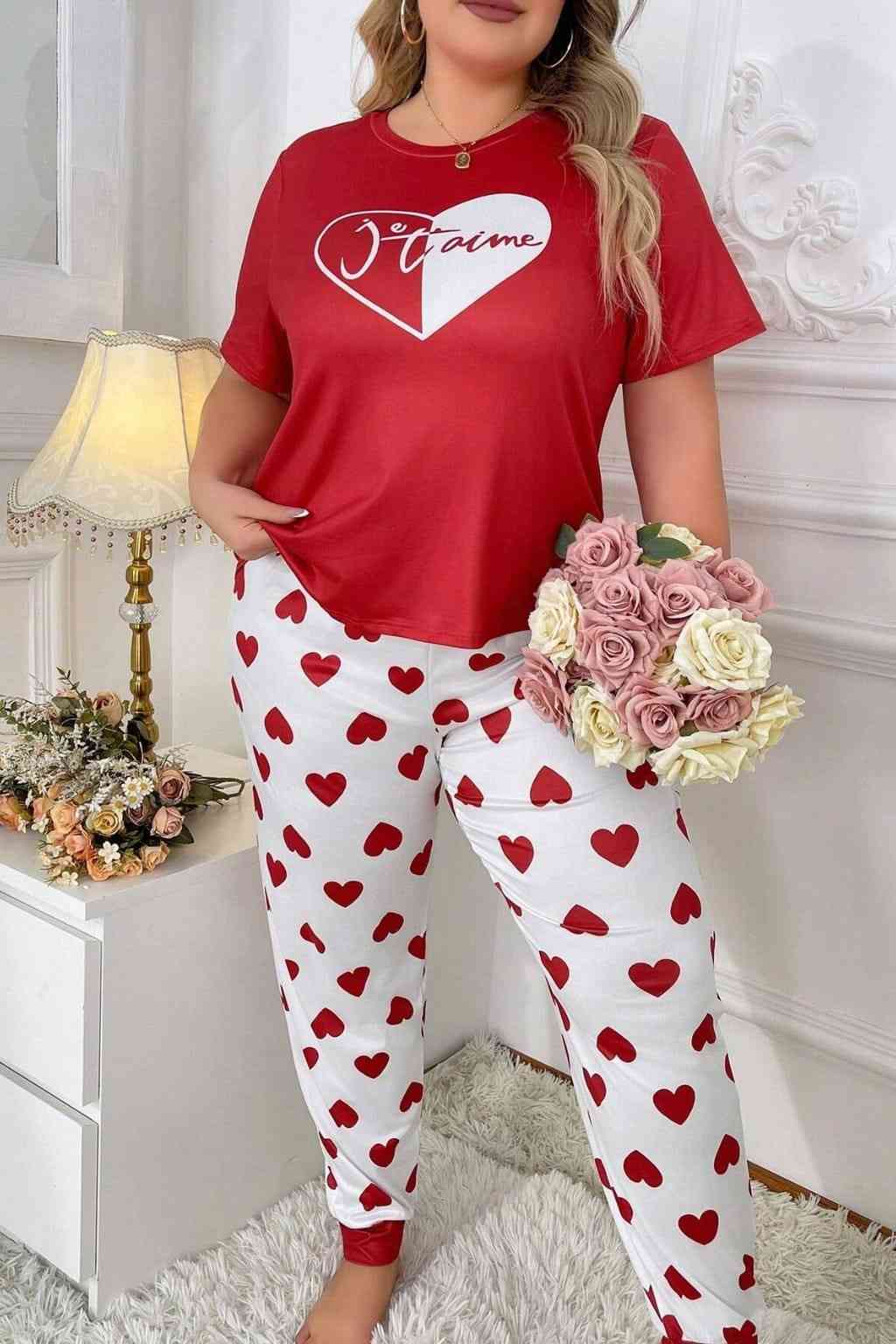 Red heart Printed Night Suit