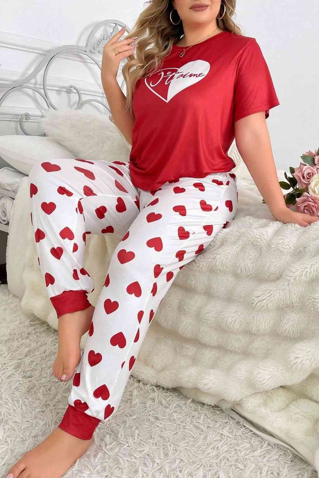 Red heart Printed Night Suit