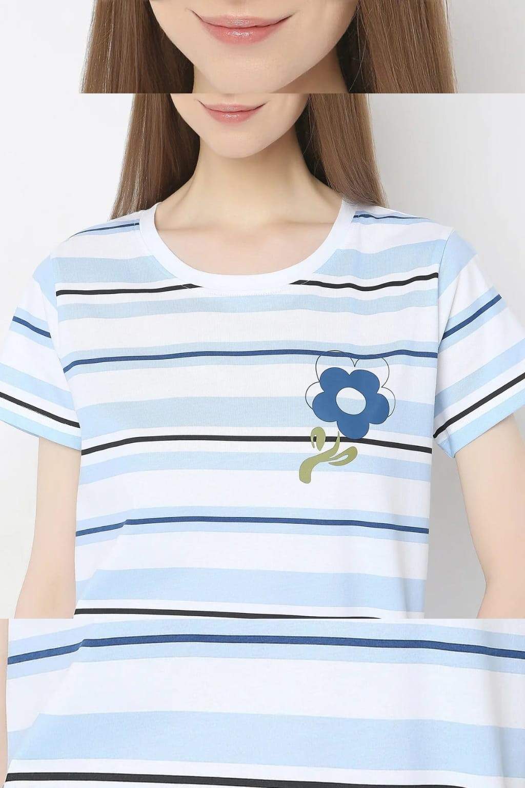 Sky Blue Lilly Printed Night Suit