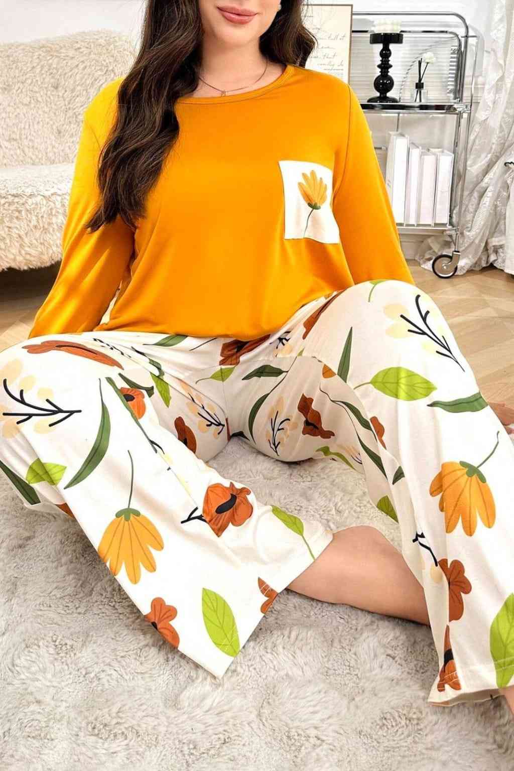 Fire Yellow Flower Pocket Printed Night Suits