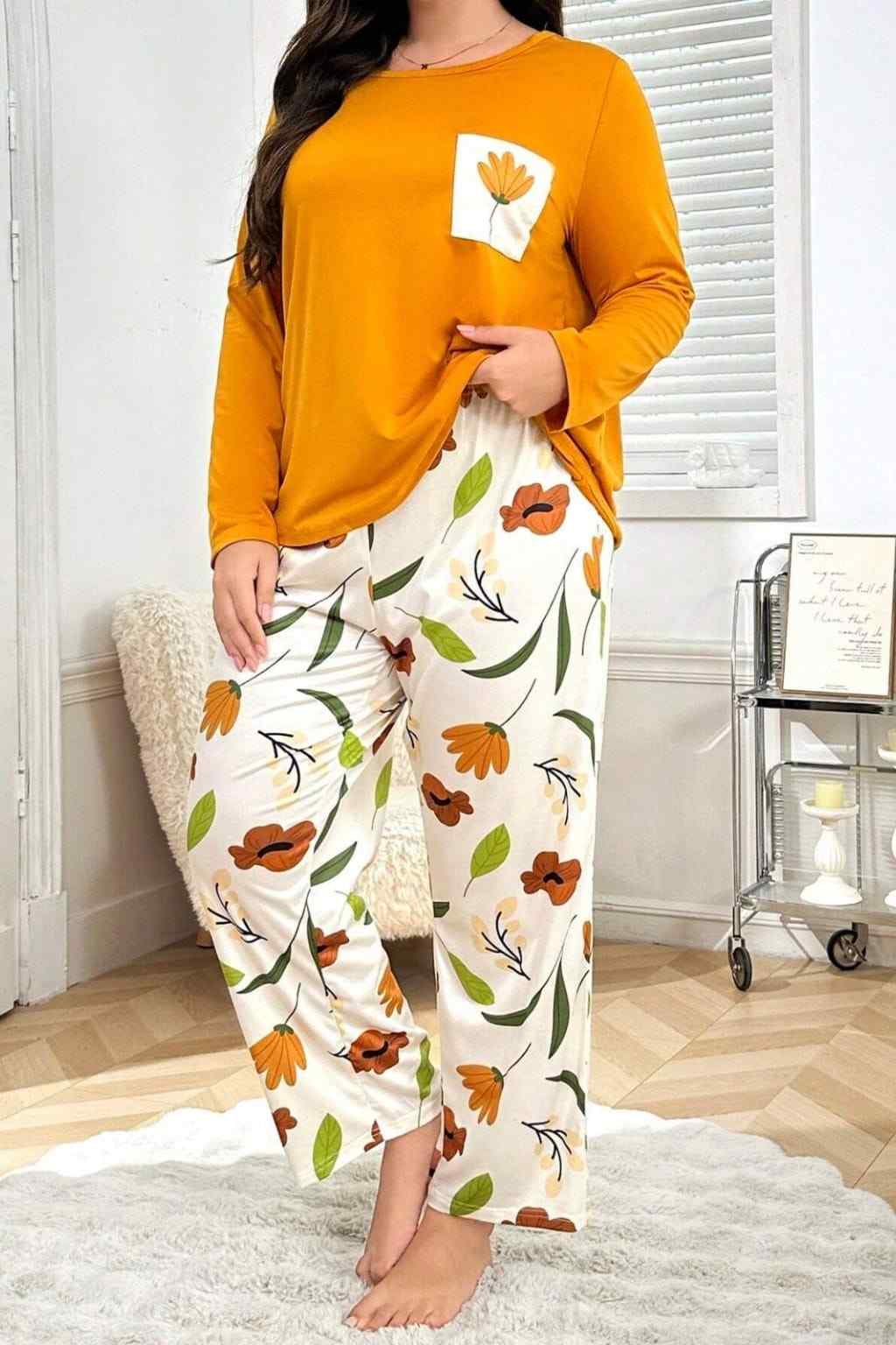 Fire Yellow Flower Pocket Printed Night Suits