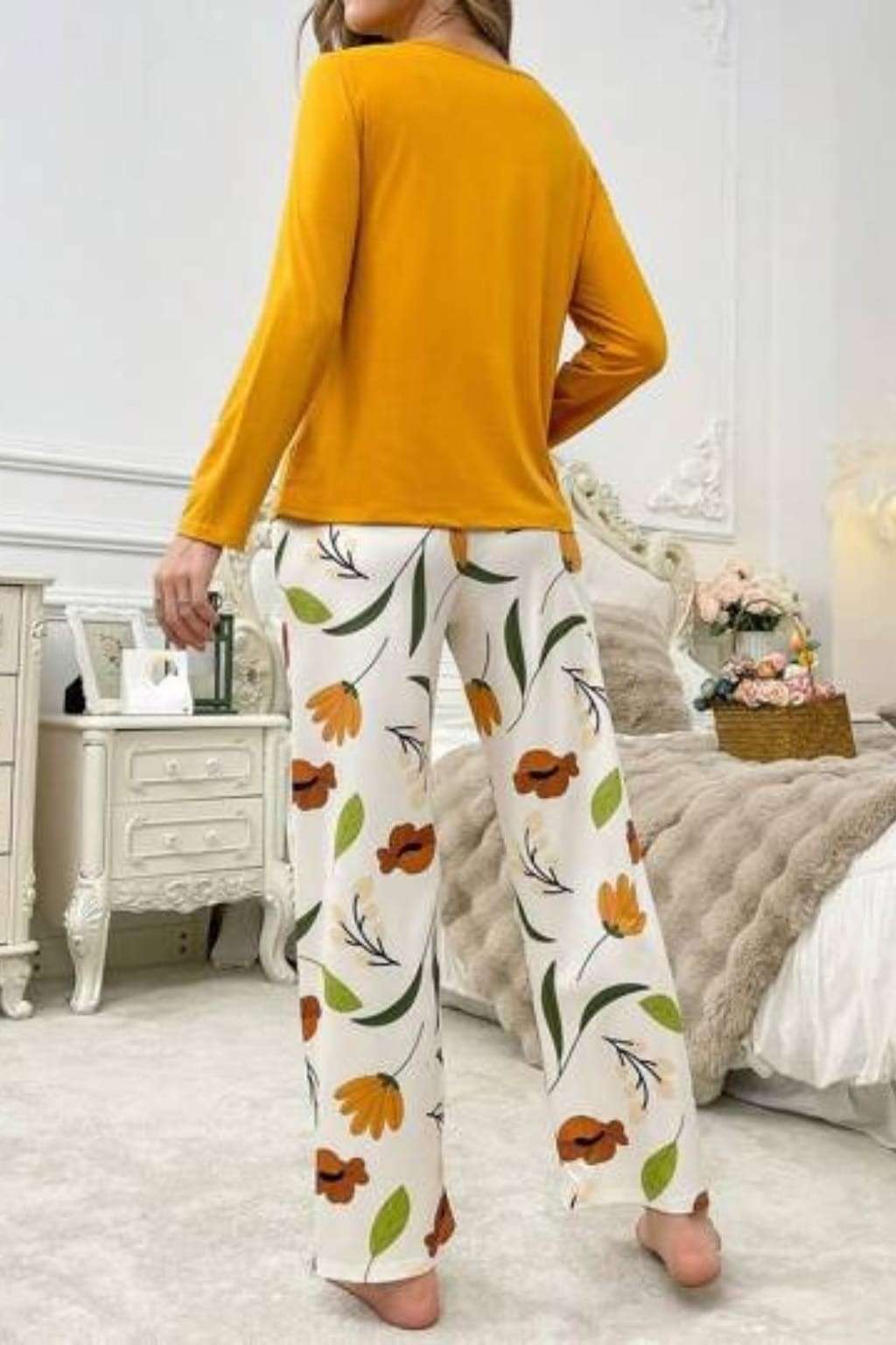 Fire Yellow Flower Pocket Printed Night Suites