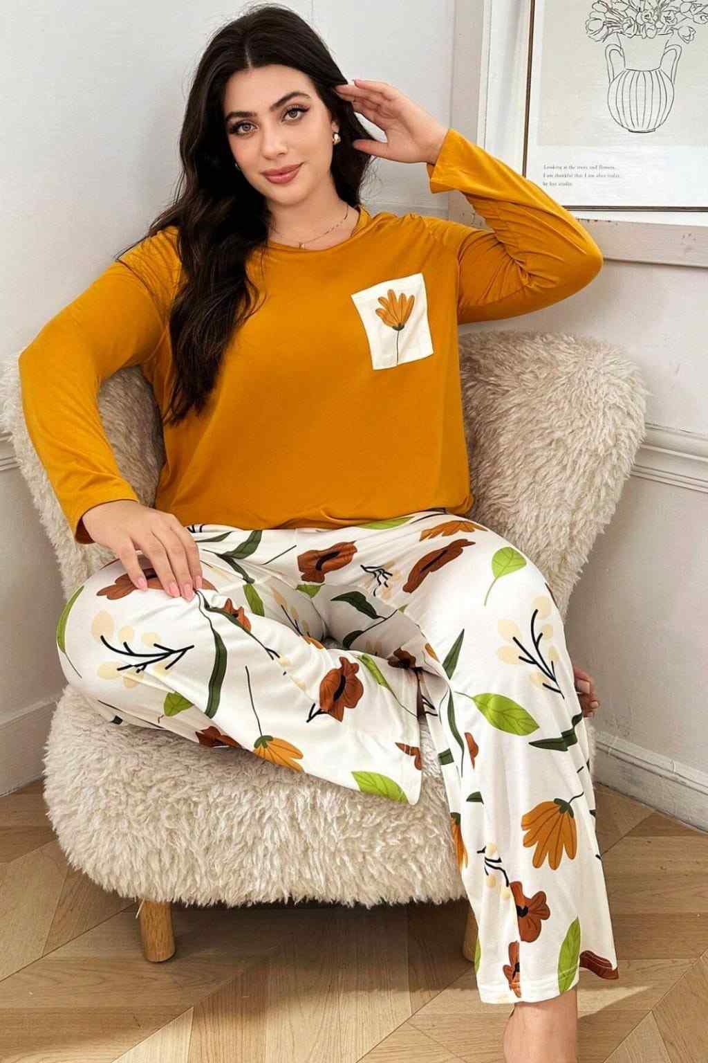 Fire Yellow Flower Pocket Printed Night Suits
