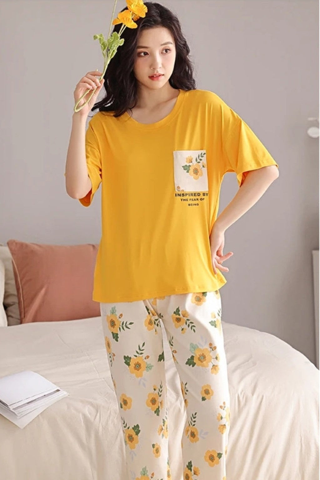 Yellow Cozy Flower PJ Set