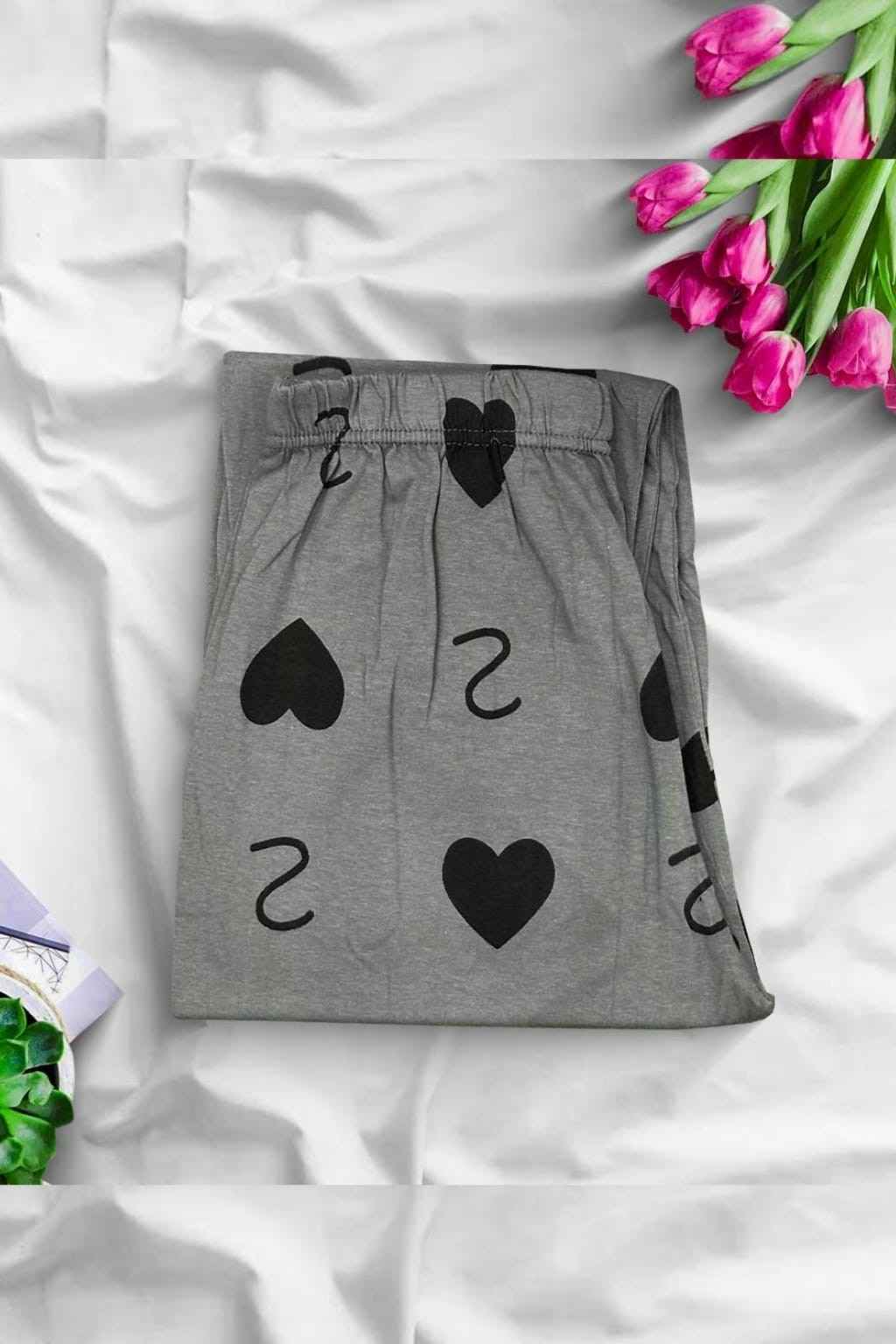 Grey Double Heart Sleeping Pajama For Women