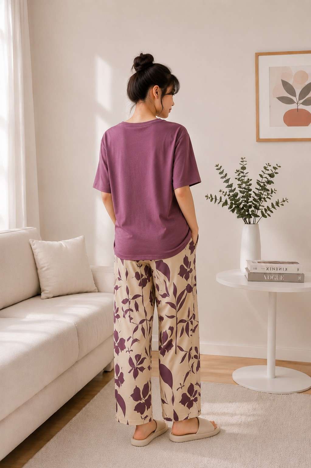 Plum Floral Printed PJ Set