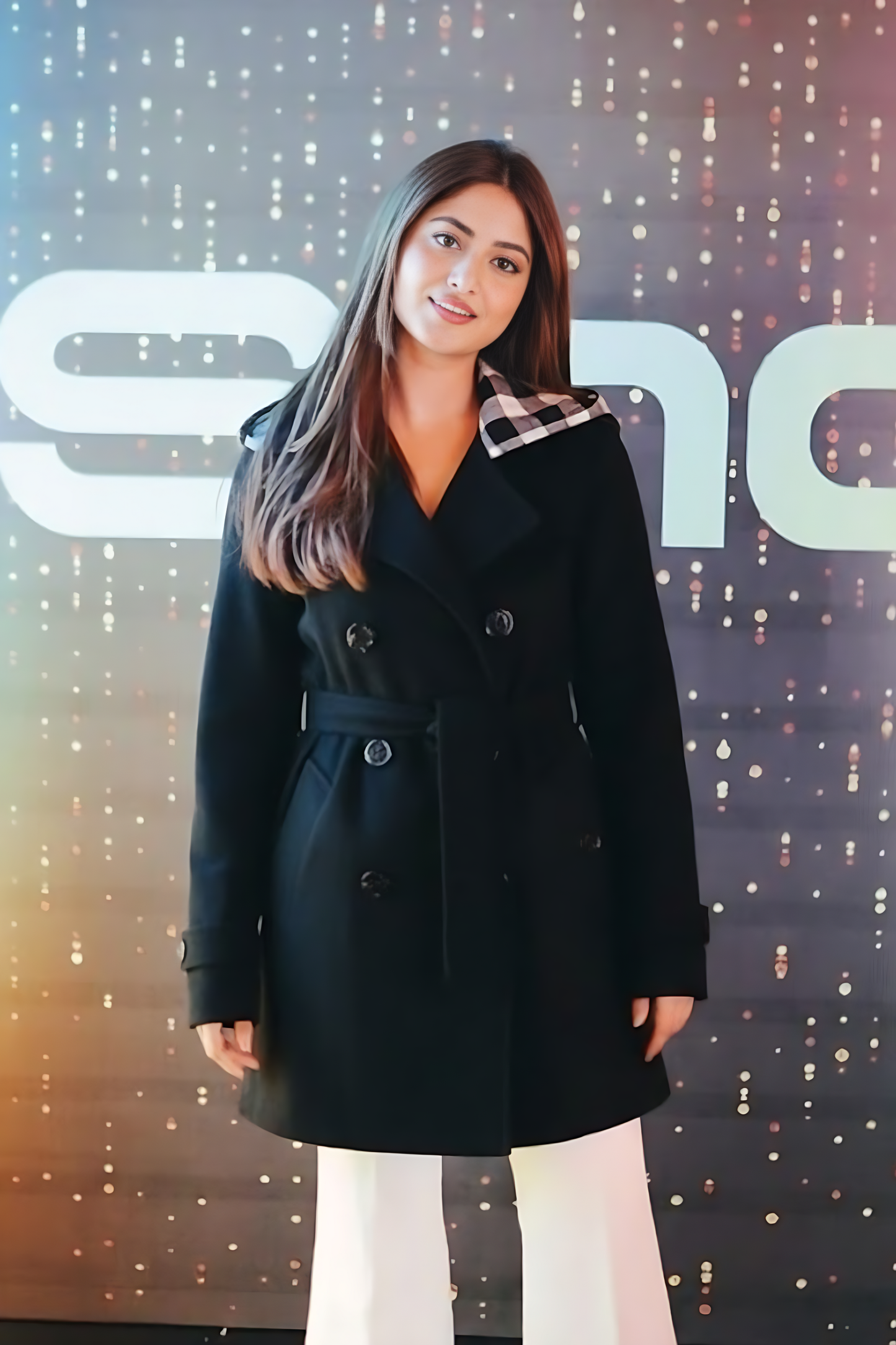 Black Women's Lace Trim Trench Coat Style Jacket