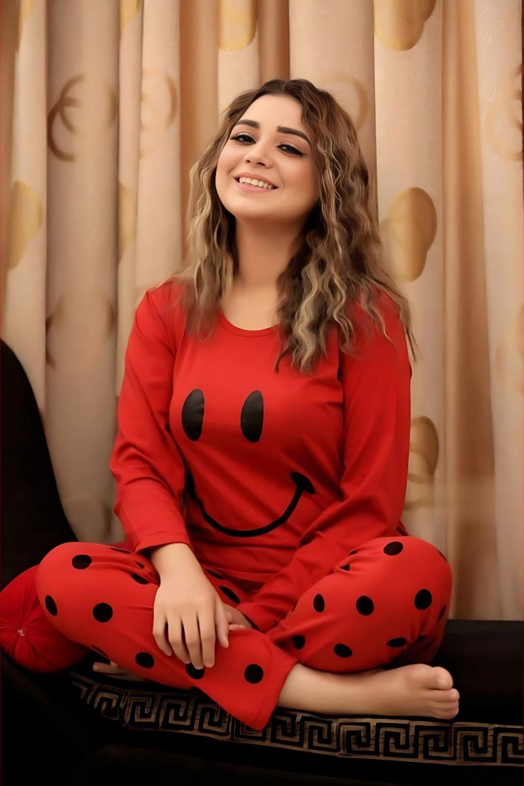 Red Smiley Printed Night Suit