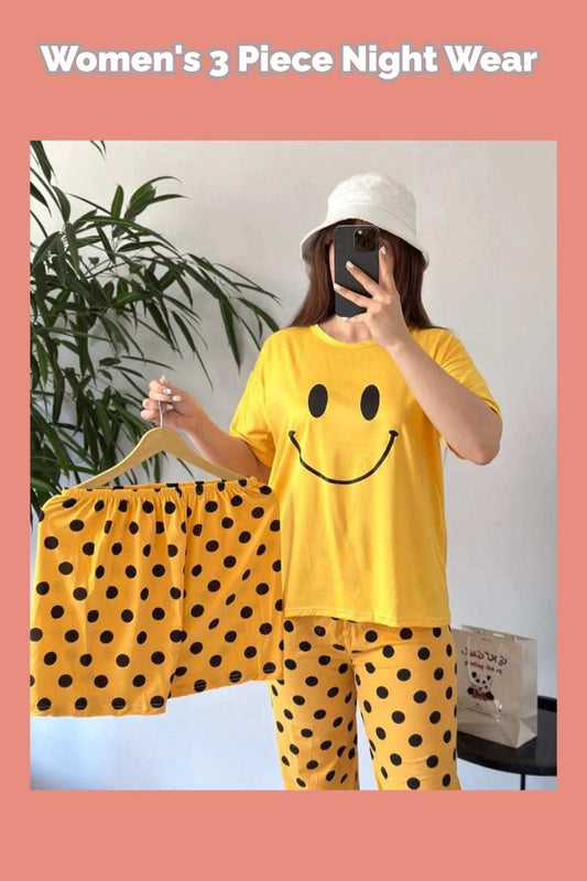 Three Piece Yellow Smiley Nightwear