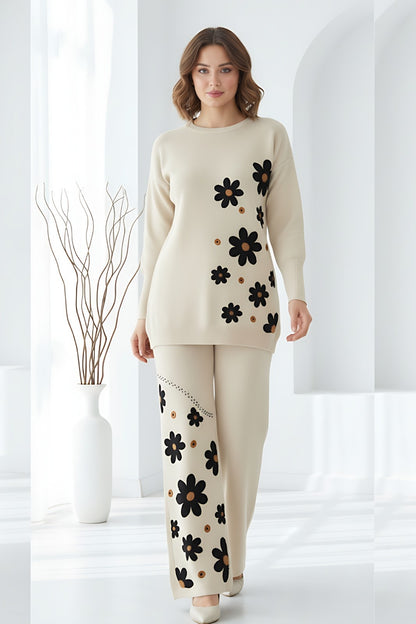 White Sunflower Printed Fleece Co-ord Set