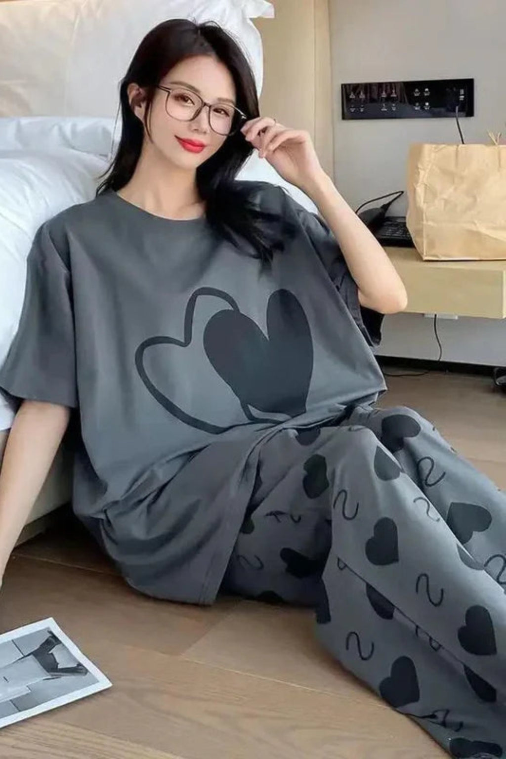 Chic Grey Soft Heart Print PS Set