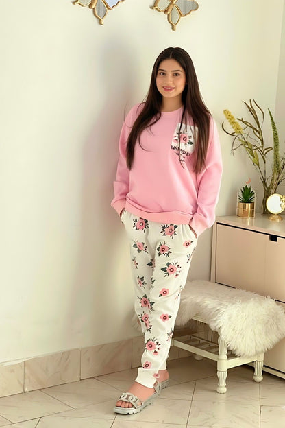 Winter Pink Pocket Printed Night Suit