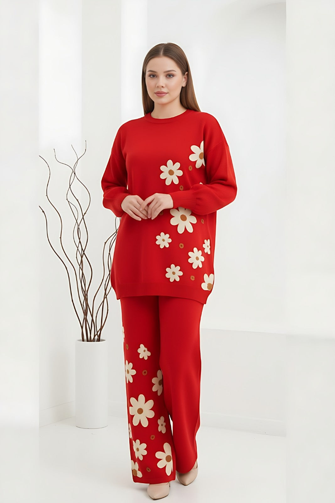 Red Sunflower Printed Fleece Co-ord Set