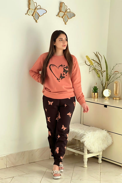 Winter Heart and Butterfly Printed Night Suit