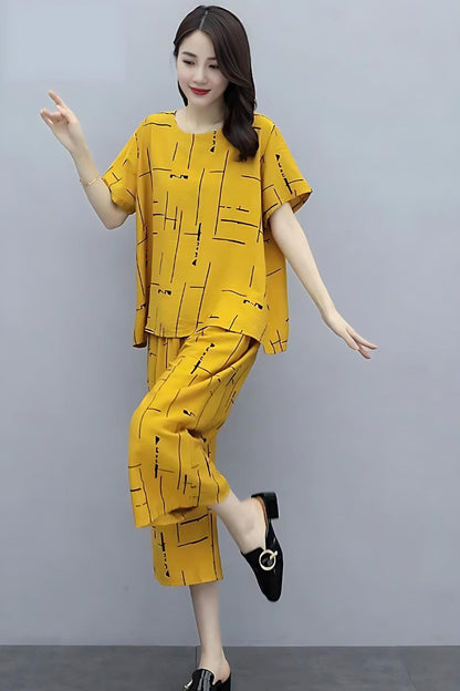 Yellow Printed Capri Night Suit