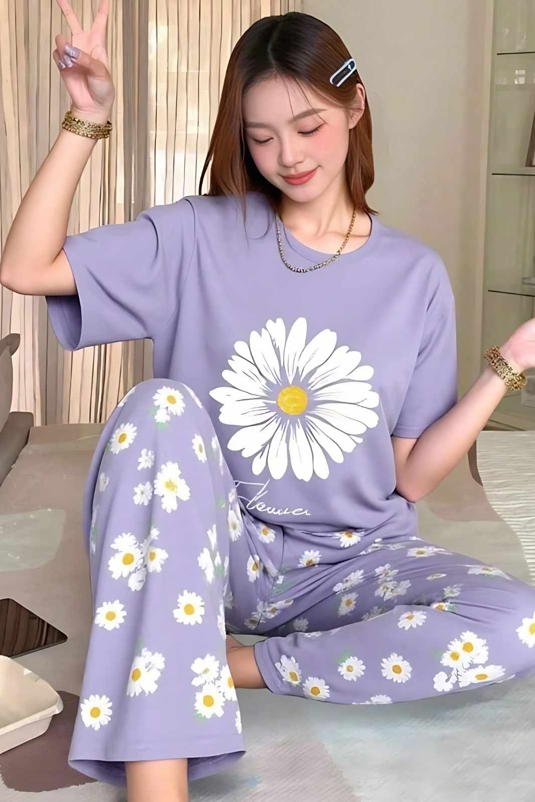 Purple Floral Lounge PJ Set