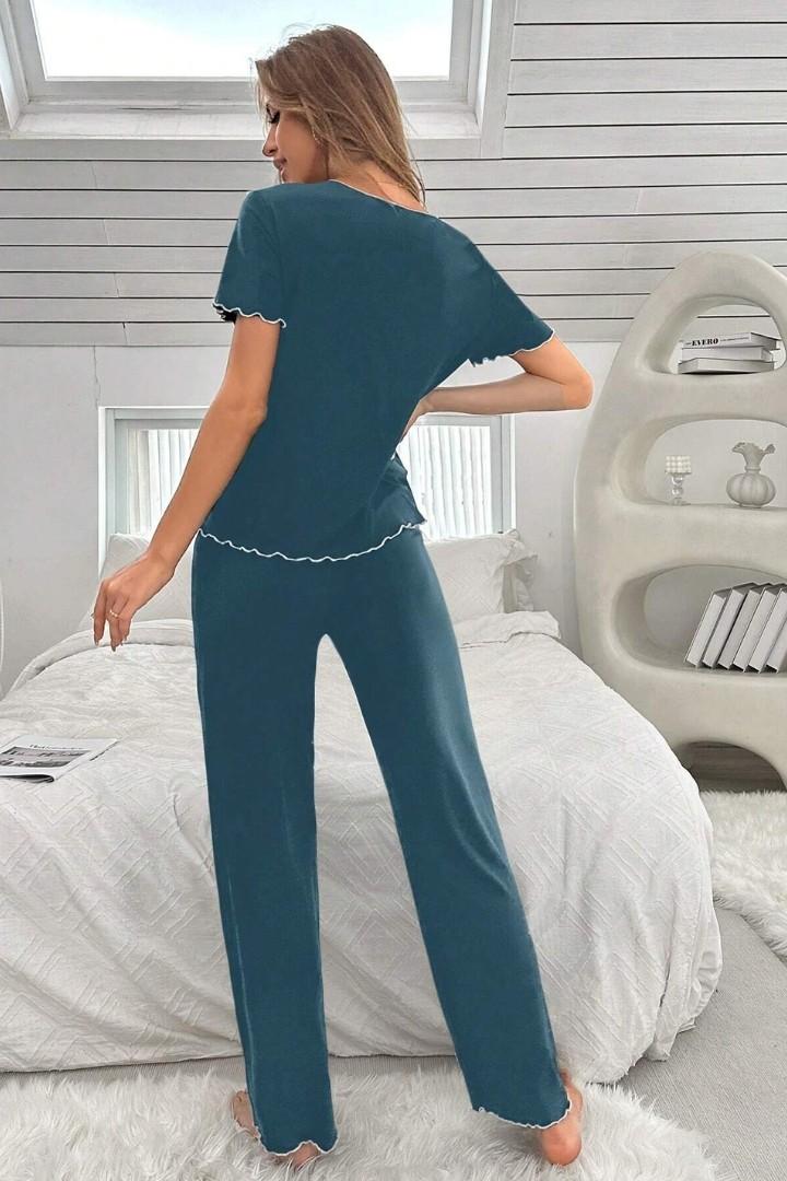 Navy Blue Bow Knott Printed Night Suit