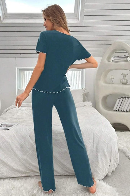 Navy Blue Bow Knott Printed Night Suit