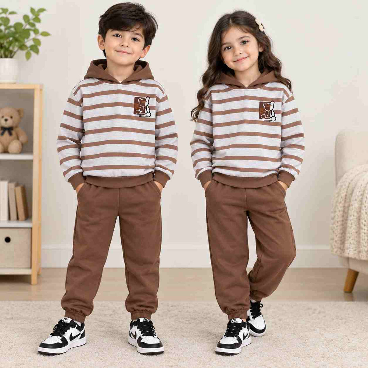 Teddy Stripe Hoodie Set