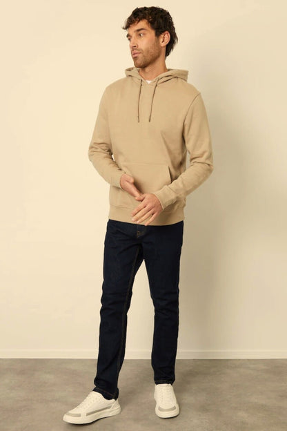 Beige Basic Kangaroo Hoodie for Men