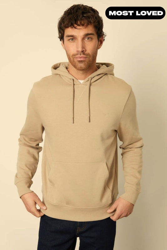 Beige Basic Kangaroo Hoodie for Men