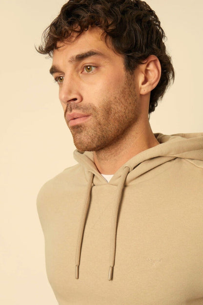 Beige Basic Kangaroo Hoodie for Men