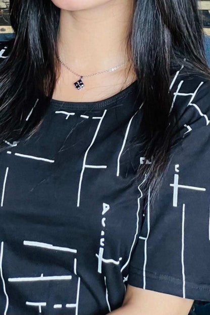 Black Capri Lining Printed Night Suit