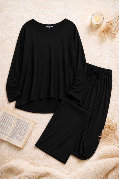 Black Elegant Loose Shirt Plazo Pajama PJ Set