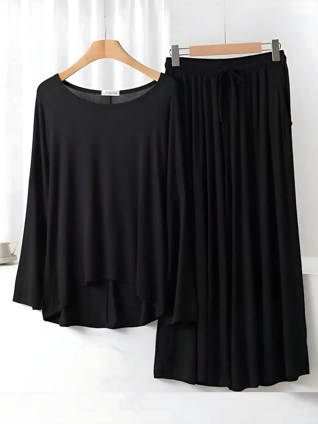 Black Plain Palazo PJ Set