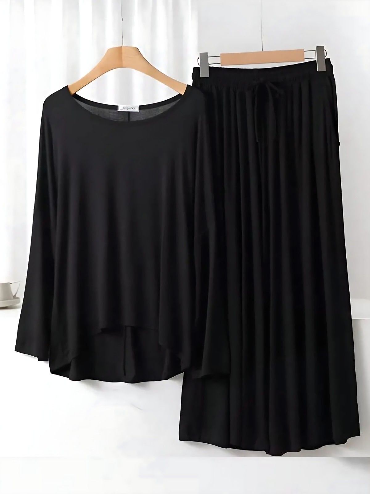 Black Plain Palazo PJ Set
