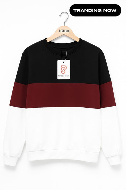 Black Maroon And White Block  Men's Sweatshirt